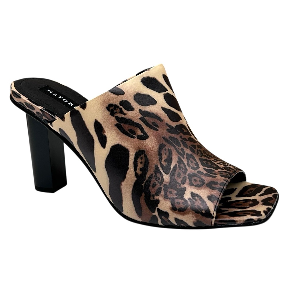 Natori Women's Gamine Slide Sandals Size 7.5 Leather Luxe Leopard Print Open Toe